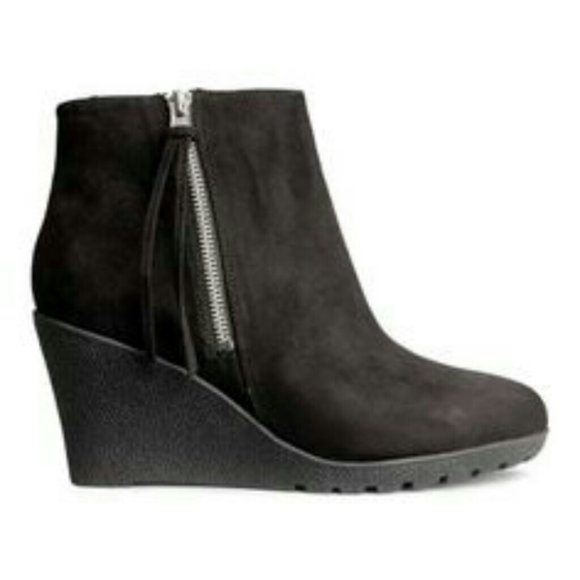 H&M Black Suede Wedge Boots - Picture 1 of 6